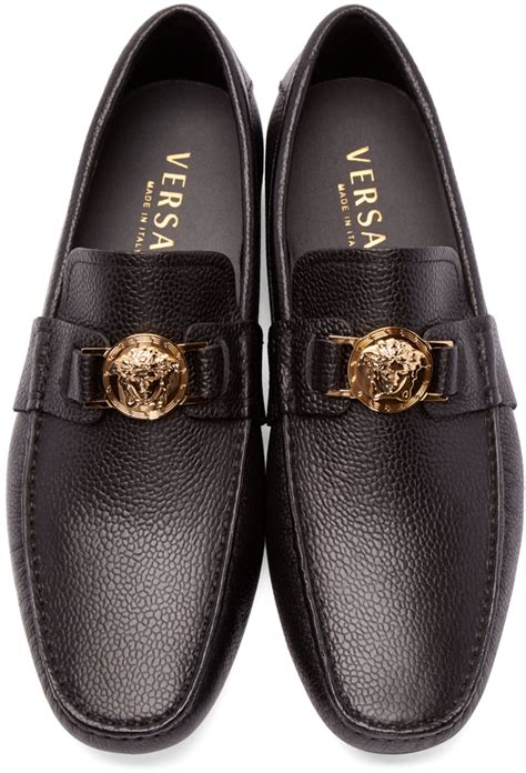 versace collection half-medusa mens leather loafer black|Versace penny loafers.